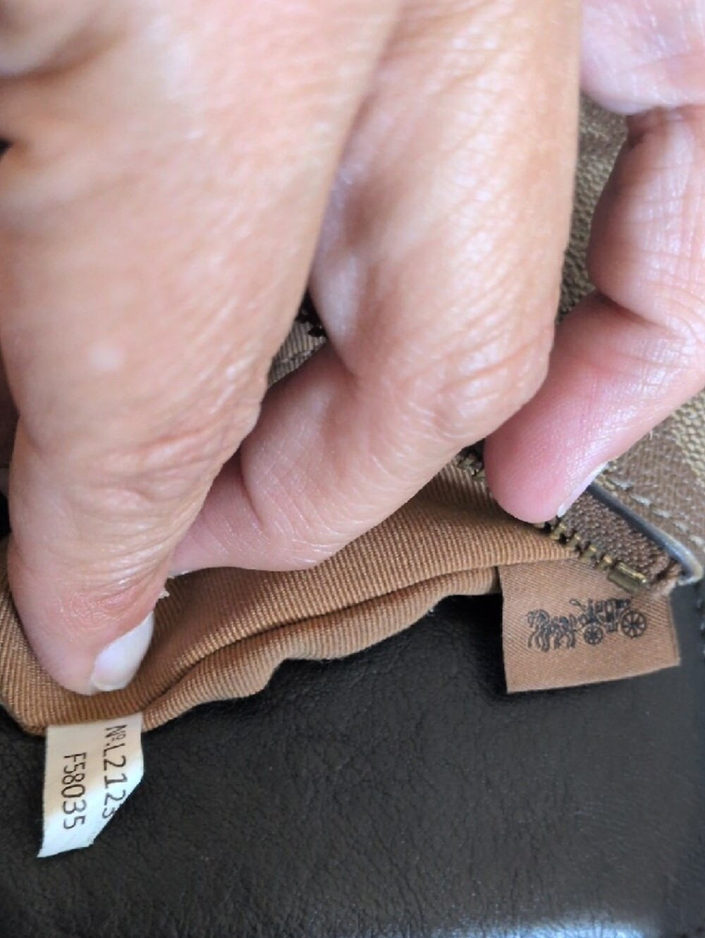 Coach Tan Signature Canvas Wristlet with White Center Stripe - Picture 3 of 6